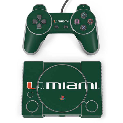 University of Miami Horizontal Mark on Green PlayStation Classic Bundle Skin