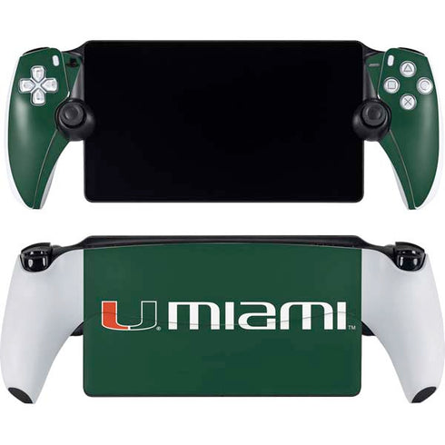 University of Miami Horizontal Mark on Green PlayStation Portal Remote Player Skin