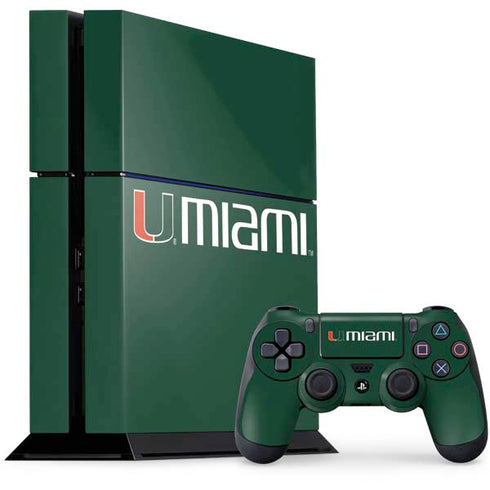 University of Miami Horizontal Mark on Green PS4 Console and Controller Bundle Skin