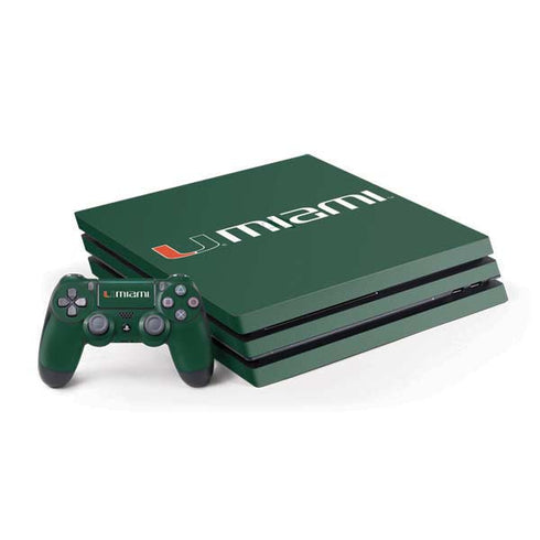 University of Miami Horizontal Mark on Green PS4 Pro Bundle Skin