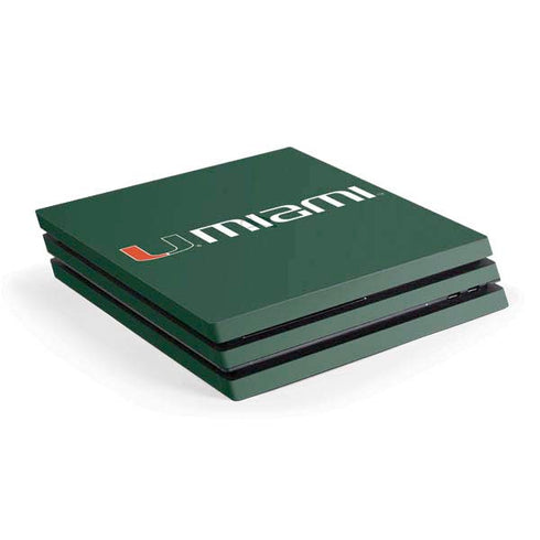 University of Miami Horizontal Mark on Green PS4 Pro Console Skin