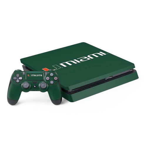 University of Miami Horizontal Mark on Green PS4 Slim Bundle Skin