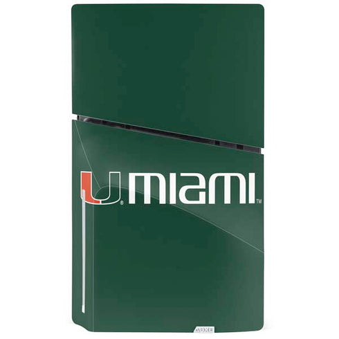 University of Miami Horizontal Mark on Green PS5 Slim Disk Bundle Skin