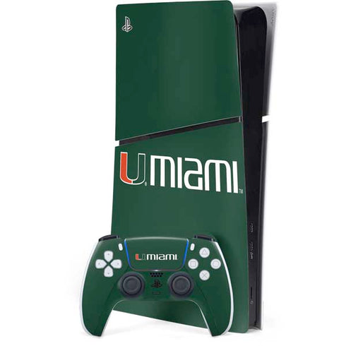University of Miami Horizontal Mark on Green PS5 Slim Digital Edition Bundle Skin