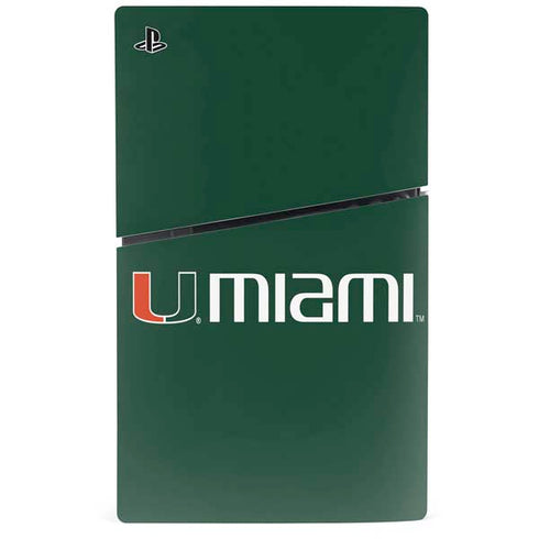 University of Miami Horizontal Mark on Green PS5 Slim Digital Edition Bundle Skin