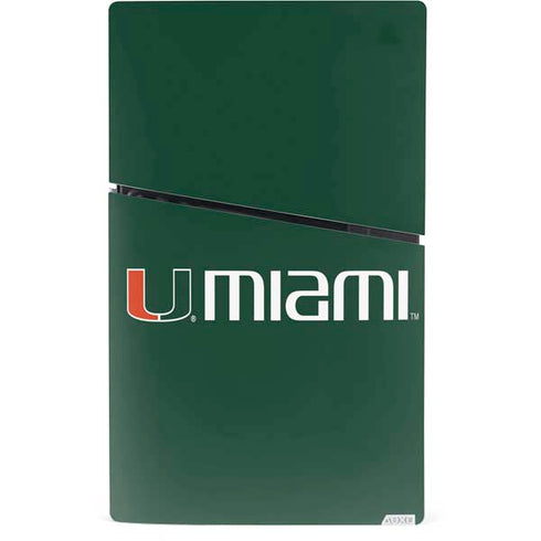 University of Miami Horizontal Mark on Green PS5 Slim Digital Edition Bundle Skin