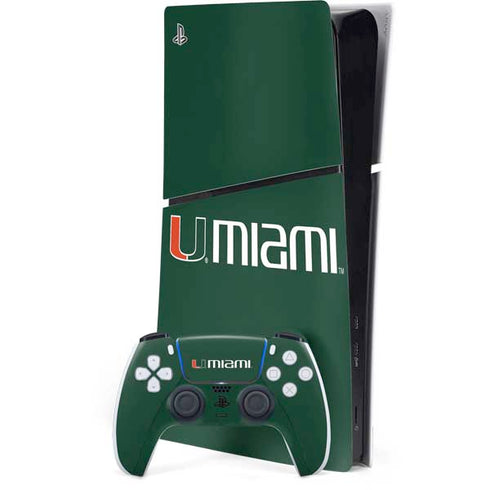 University of Miami Horizontal Mark on Green PS5 Slim Digital Edition Console Skin
