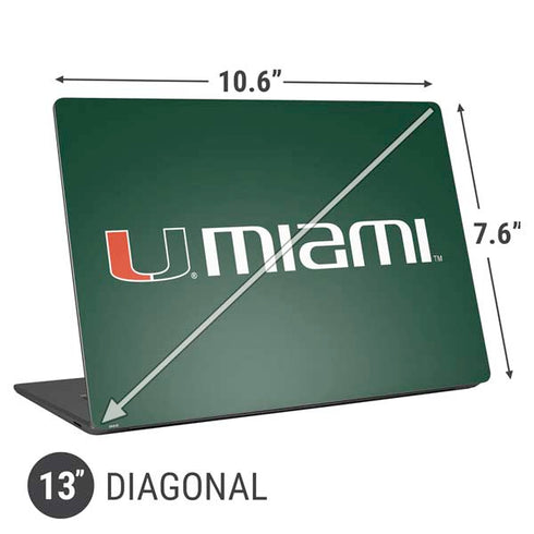 University of Miami Horizontal Mark on Green Universal Laptop 13in (10.6 x 7.6in) Skin