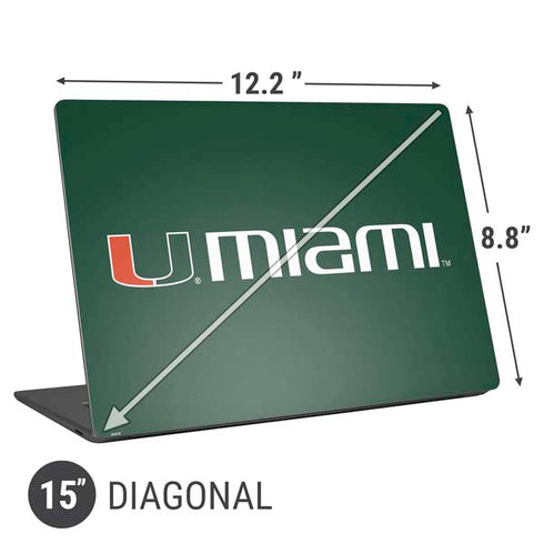 University of Miami Horizontal Mark on Green Universal Laptop 15in (12.2 x 8.8in) Skin