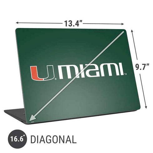 University of Miami Horizontal Mark on Green Universal Laptop 16.6in (13.4 x 9.7in) Skin