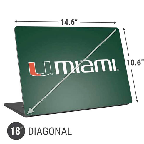 University of Miami Horizontal Mark on Green Universal Laptop 18in (14.6 x 10.6in) Skin