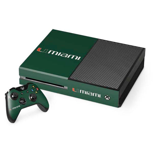 University of Miami Horizontal Mark on Green Xbox One Console and Controller Bundle Skin