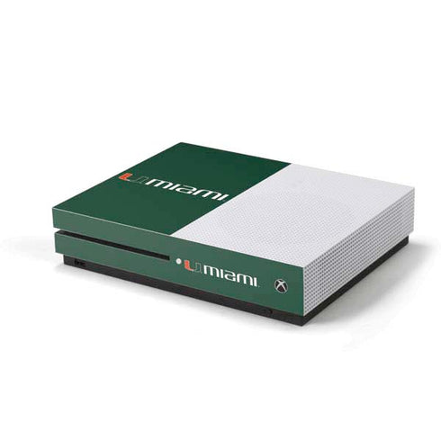University of Miami Horizontal Mark on Green Xbox One S Console Skin