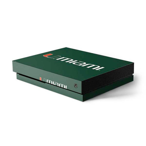 University of Miami Horizontal Mark on Green Xbox One X Console Skin