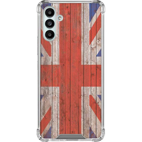 United Kingdom Flag Dark Wood Galaxy A13 5G Clear Case