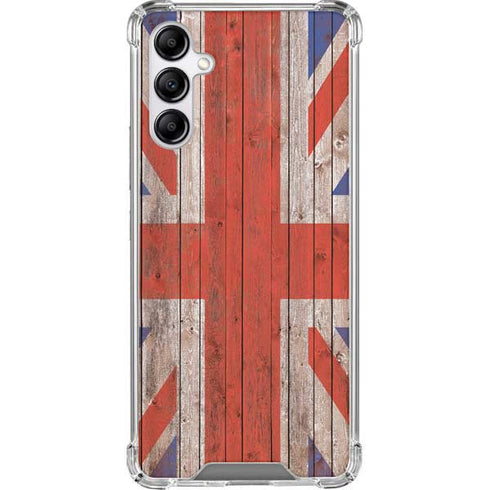 United Kingdom Flag Dark Wood Galaxy A14 5G Clear Case