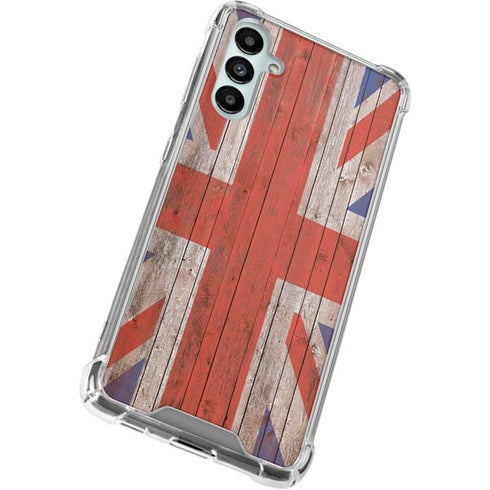 United Kingdom Flag Dark Wood Galaxy A14 5G Clear Case