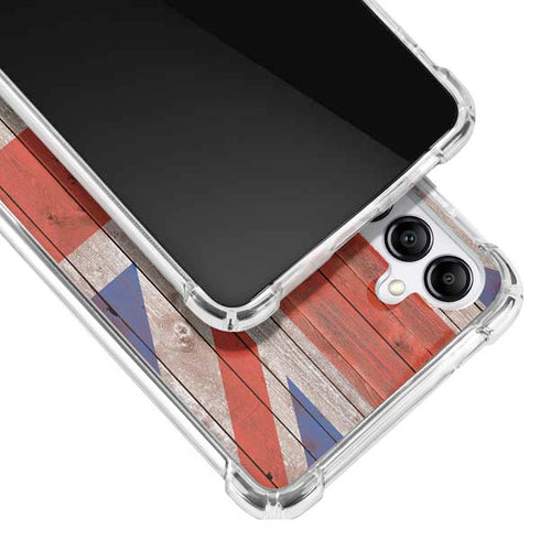 United Kingdom Flag Dark Wood Galaxy A14 5G Clear Case
