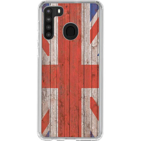United Kingdom Flag Dark Wood Galaxy A21 Clear Case
