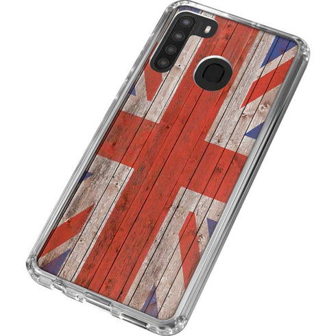 United Kingdom Flag Dark Wood Galaxy A21 Clear Case