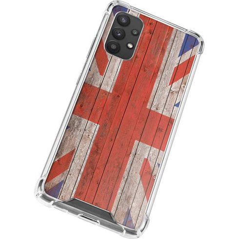 United Kingdom Flag Dark Wood Galaxy A32 5G Clear Case