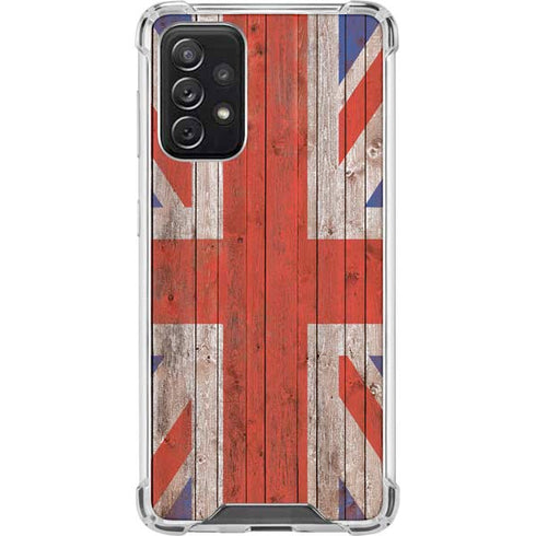 United Kingdom Flag Dark Wood Galaxy A72 5G Clear Case