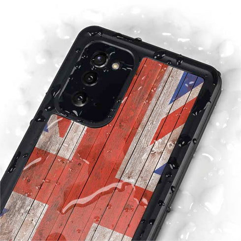 United Kingdom Flag Dark Wood Galaxy Note20 5G Waterproof Case