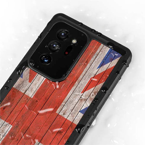 United Kingdom Flag Dark Wood Galaxy Note20 Ultra 5G Waterproof Case
