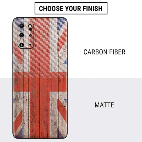 United Kingdom Flag Dark Wood Galaxy S20 Plus Skin