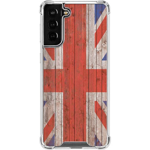 United Kingdom Flag Dark Wood Galaxy S21 FE Clear Case
