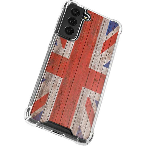 United Kingdom Flag Dark Wood Galaxy S21 FE Clear Case