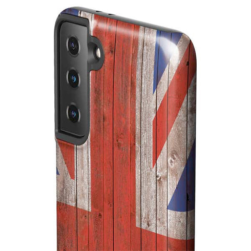 United Kingdom Flag Dark Wood Galaxy S21 FE Pro Case