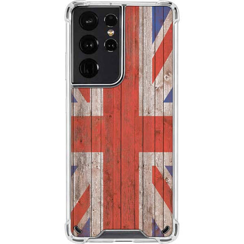United Kingdom Flag Dark Wood Galaxy S21 Ultra 5G Clear Case