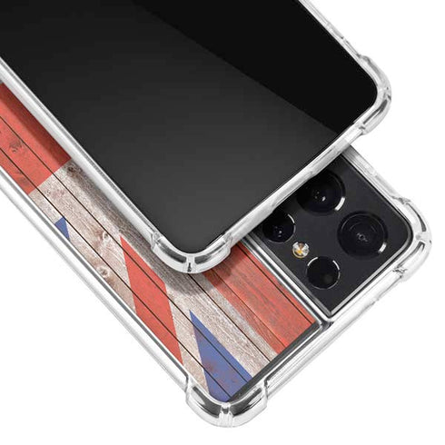 United Kingdom Flag Dark Wood Galaxy S21 Ultra 5G Clear Case