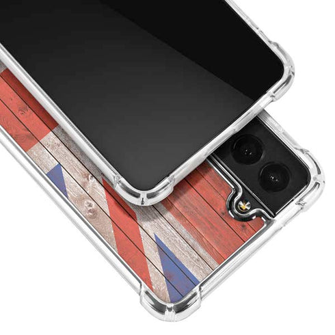 United Kingdom Flag Dark Wood Galaxy S22 Plus Clear Case