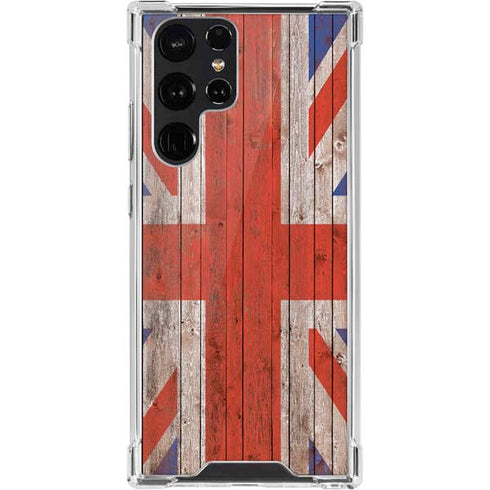 United Kingdom Flag Dark Wood Galaxy S22 Ultra Clear Case