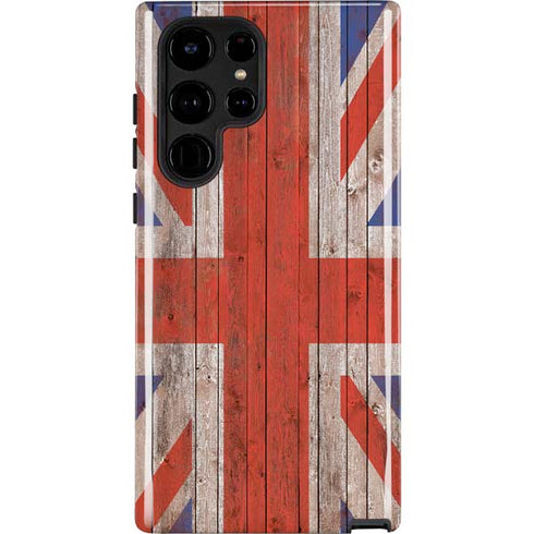 United Kingdom Flag Dark Wood Galaxy S22 Ultra Pro Case