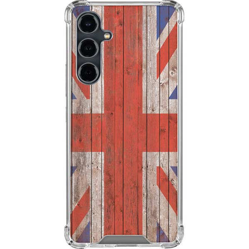 United Kingdom Flag Dark Wood Galaxy S23 FE Clear Case