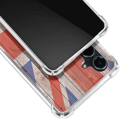 United Kingdom Flag Dark Wood Galaxy S23 FE Clear Case