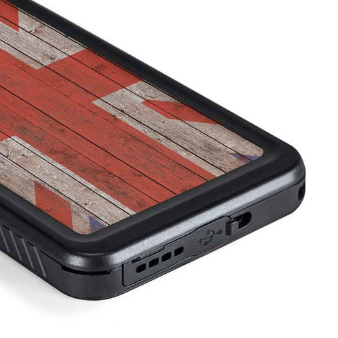 United Kingdom Flag Dark Wood Galaxy S23 Plus Waterproof Case