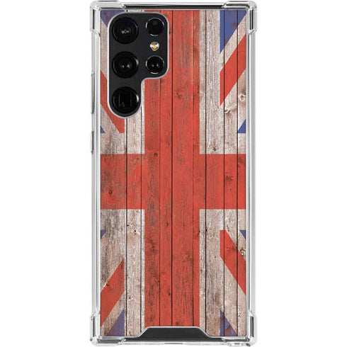 United Kingdom Flag Dark Wood Galaxy S24 Ultra Clear Case