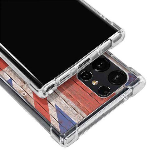 United Kingdom Flag Dark Wood Galaxy S24 Ultra Clear Case