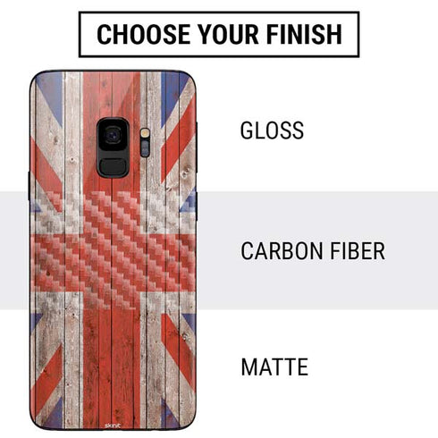 United Kingdom Flag Dark Wood Galaxy S9 Skin