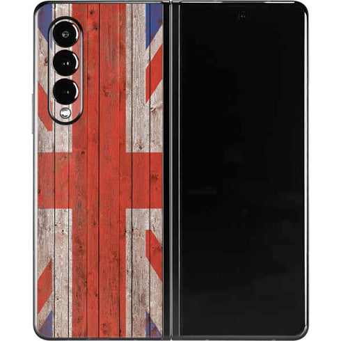 United Kingdom Flag Dark Wood Galaxy Z Fold3 5G Skin