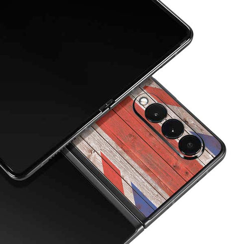 United Kingdom Flag Dark Wood Galaxy Z Fold3 5G Skin