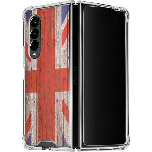 United Kingdom Flag Dark Wood Galaxy Z Fold4 5G Clear Case