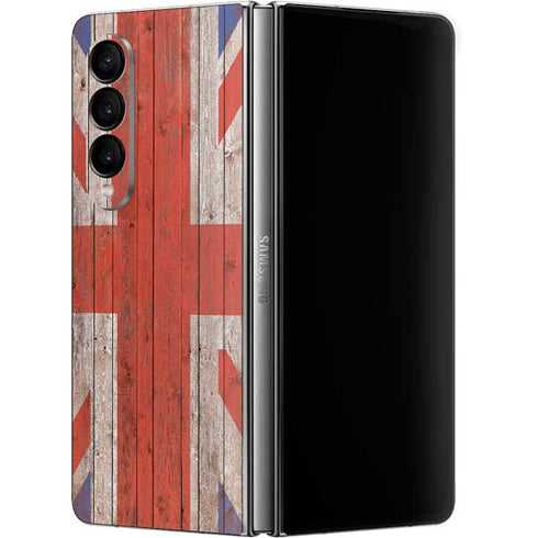 United Kingdom Flag Dark Wood Galaxy Z Fold4 5G Skin