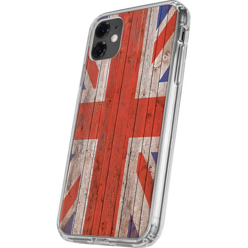 United Kingdom Flag Dark Wood iPhone 11 Clear Case