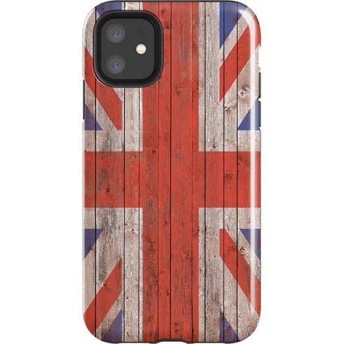 United Kingdom Flag Dark Wood iPhone 11 Impact Case