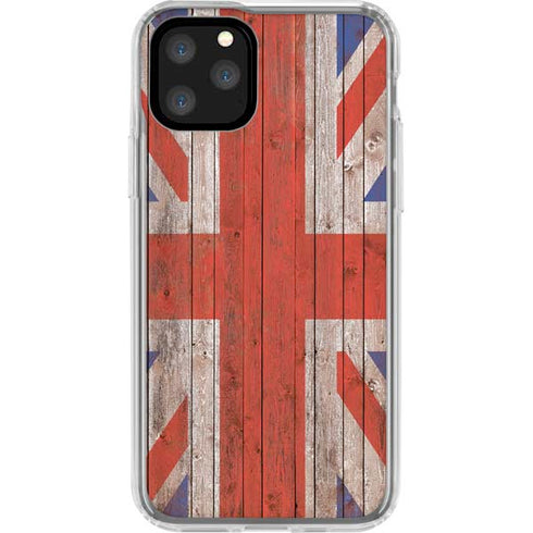 United Kingdom Flag Dark Wood iPhone 11 Pro Clear Case